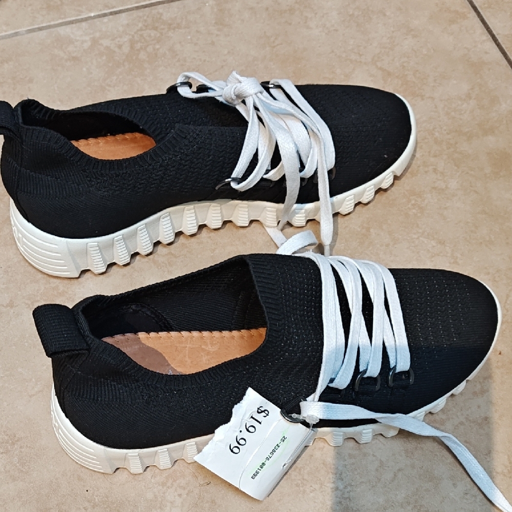 Black and White Low-Top Sneakers with Knit Upper